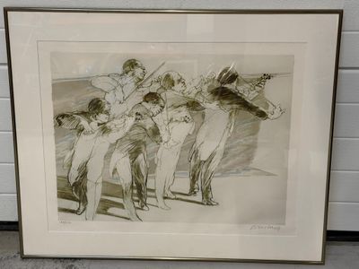 dessin encadré représentant un groupe de personnes jouant au baseball