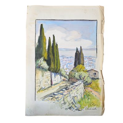 une image d'une peinture représentant une vue d'une ville depuis une colline