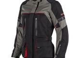 a black and grey motorcycle jacket with red accents