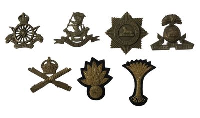 un ensemble d'insignes et de distinctions militaires sur fond blanc