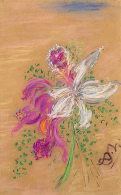 an image of a painting of a flower on a brown background