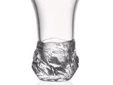 a clear glass vase with a design on it