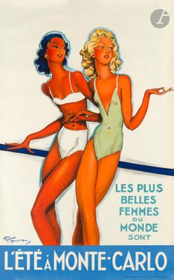 french poster of two women in bathing suits on a beach