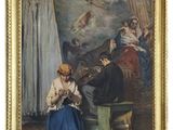 an image of a painting of a woman sitting in front of a painting