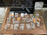 a table with a bunch of bags of nuts on it