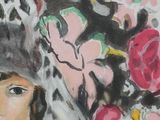 a painting of a woman wearing a hat and a scarf
