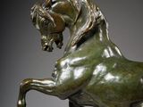 bronze statue of a horse rearing on its hind legs