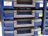 two blue plastic boxes stacked on top of each other