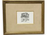 a drawing of a tree in a gold frame on a white background