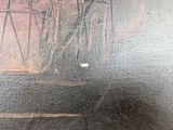 a painting of a cat that is sitting on a bench
