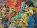 a painting of a group of people sitting at a table