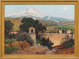 une image représentant une peinture d'une montagne au loin