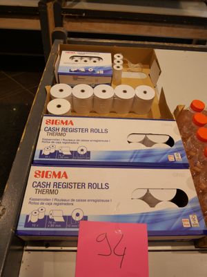 boxes of toilet paper and other items are on a table