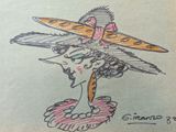 dessin humoristique représentant un homme avec une planche de surf sur la tête