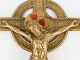 a cross with a crucif on it with a red cross on it
