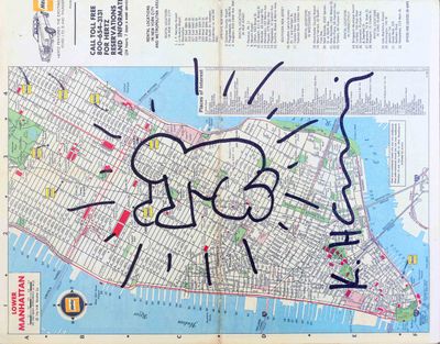 a map of the city of new york with a cat drawn on it