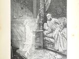un vieux livre sur lequel figure le dessin d'une femme assise sur un lit