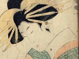 an image of a painting of a woman with a fan on her head