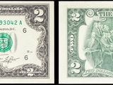 deux images différentes d'un billet d'un dollar sur lequel figure le portrait d'une femme