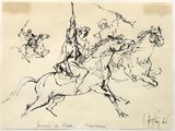 dessin représentant un homme à cheval, une lance à la main