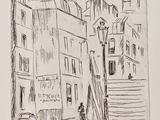 an image of a drawing of a person walking down a street