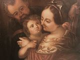 an old painting of a family with a child and an older man