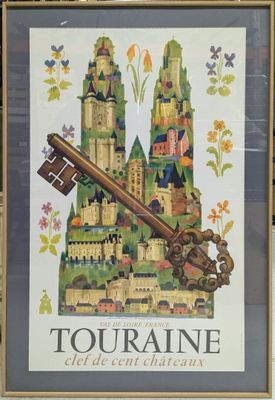 tableau représentant un château sur lequel figurent une clé et une serrure