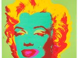 a painting of marilyn monroe in green and yellow on a green background