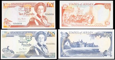 four different bank notes with a picture of a woman on one of them