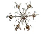 an image of a chandelier with a bunch of birds hanging from the ceiling