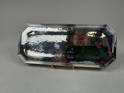 rectangular silver plated box with mirror and gold trim