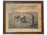 an old picture of a couple of men working in a field