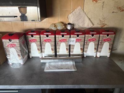 a counter with a bunch of boxes of food on top of it