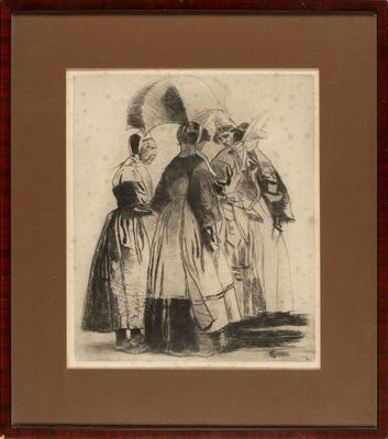 an old picture of a group of women standing next to each other