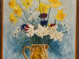 painting of a painting of a vase of daffodils and other flowers
