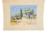 an image of a painting of a road with trees in the background