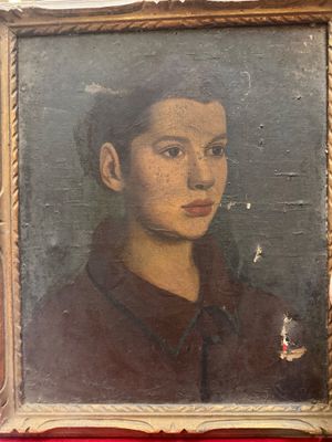 tableau représentant une femme avec une cigarette à la bouche et une cigarette à la bouche