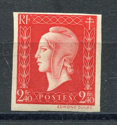 un timbre rouge et noir sur lequel figure le visage d'une femme