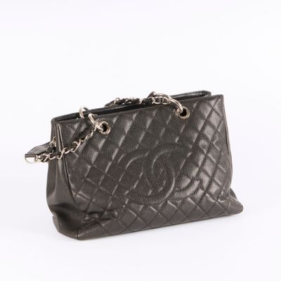 chanel black quilted leather tote bag with chain handles