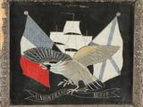 an image of a picture of a painting of a bird flying in front of a ship