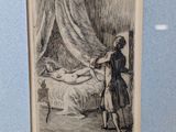 an old picture of a woman standing next to a baby in a crib