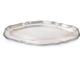 a silver tray on a white background