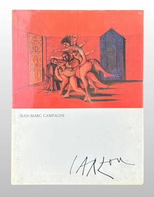 a book with a drawing of a woman and a man in a room