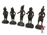 five bronze figurines of a woman and three men