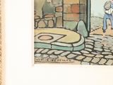 a picture of a painting of a man walking down the street