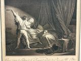 un vieux dessin représentant un homme et une femme au lit avec un chat