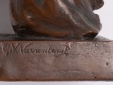 bronze statue of a man with a hat on a base