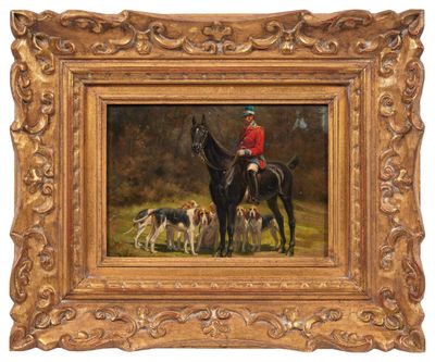une image représentant un tableau où l'on voit un homme à cheval accompagné d'une meute de chiens