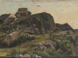 une image représentant une peinture d'un affleurement rocheux dans un champ