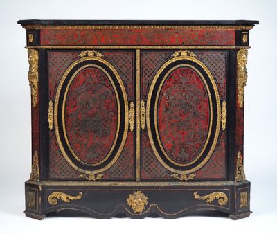 une image représentant une armoire rouge et noire à deux portes